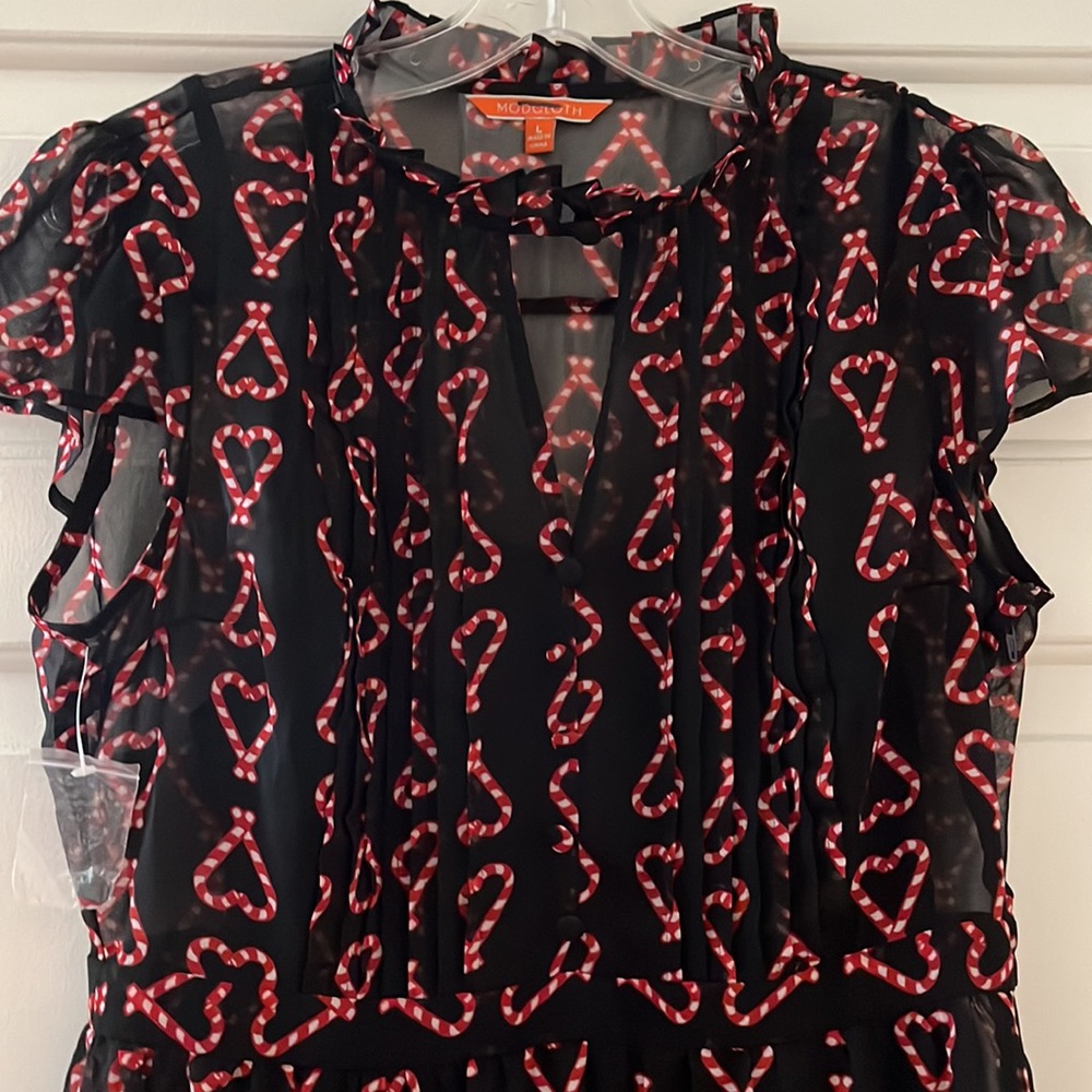 NWT MODCLOTH midi dress - semin sheer, fully lined, keyhole opening, candy cane - Picture 2 of 13